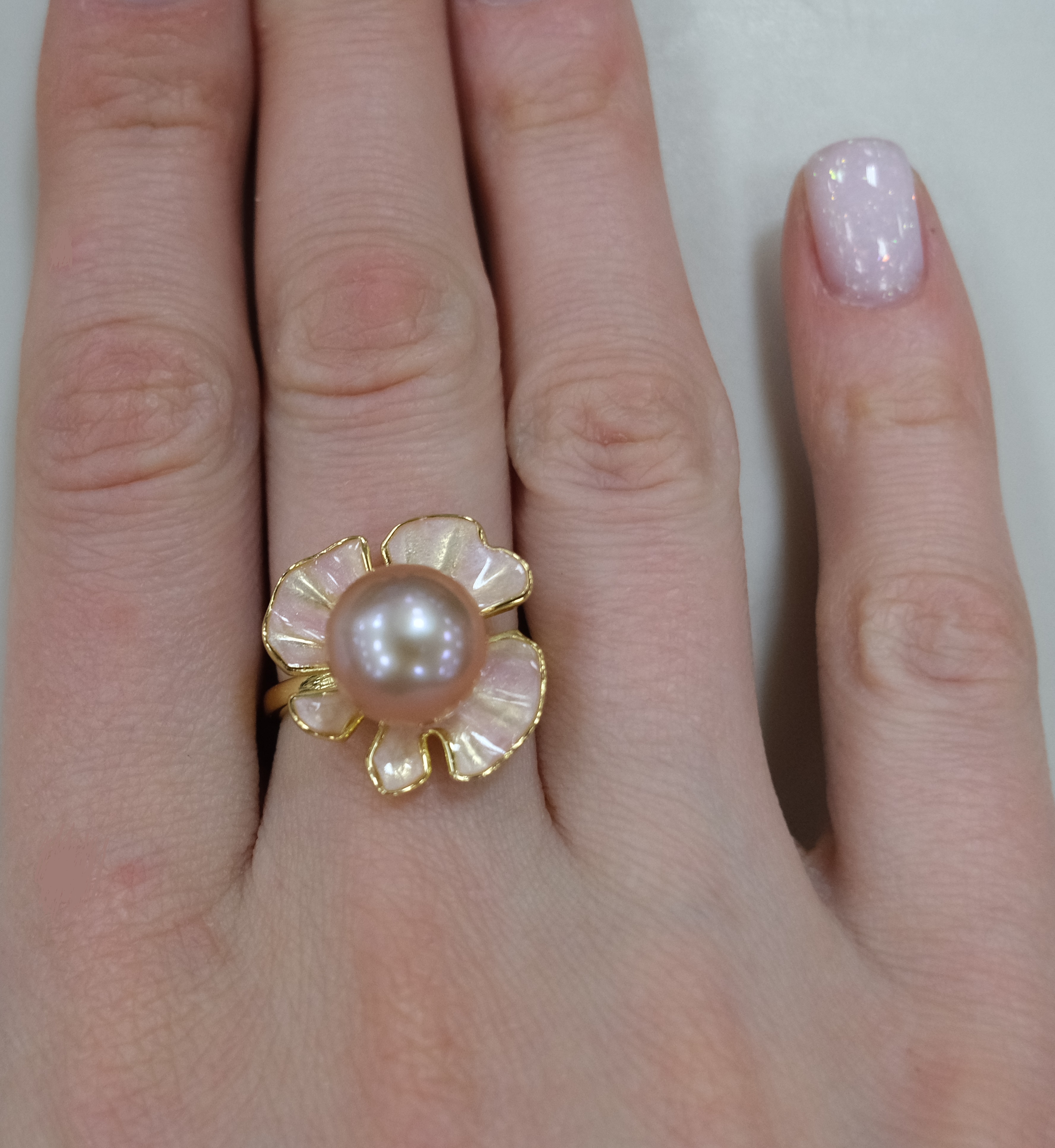 Серебряное кольцо с жемчугом Эдисон "Цветок"